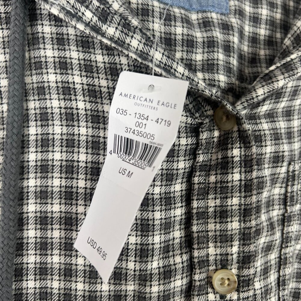 NWT American Eagle Cropped Hooded Flannel Shirt Plaid Size Medium M NEW - Picture 7 of 12
